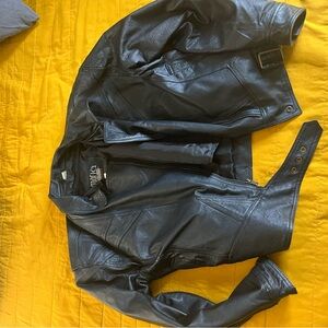 Classic Black Leather Bomber Jacket
